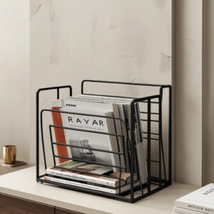 Modern black steel magazine rack for living room