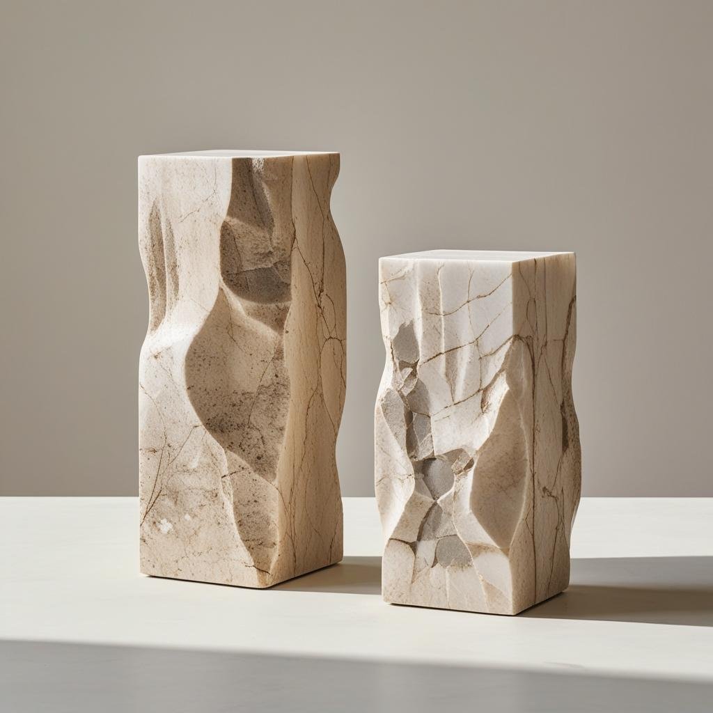 Sculptural Travertine Objects (Set of 2)